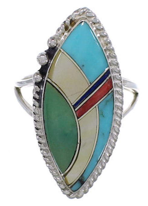 Southwestern Multicolor Inlay Sterling Silver Ring Size 5-3/4 UX33656